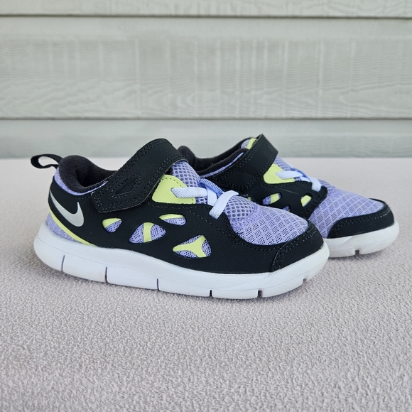 Nike Free Run 2 Low Black Purple Pulsa Toddler SZ 10C Hook & Loop DA2692-500 - Picture 1 of 13